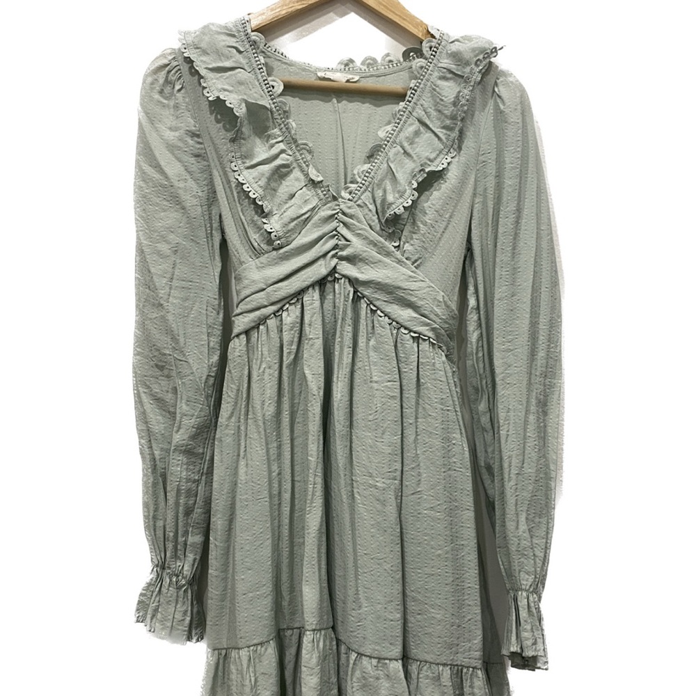 By the river Mini long sleeve V- neck Dress